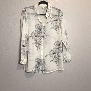 J. Jill floral button down sheer floral blouse  S